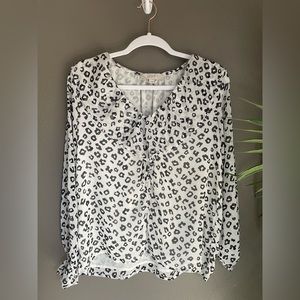 LOFT White and Black Animal Print Long-Sleeve Top